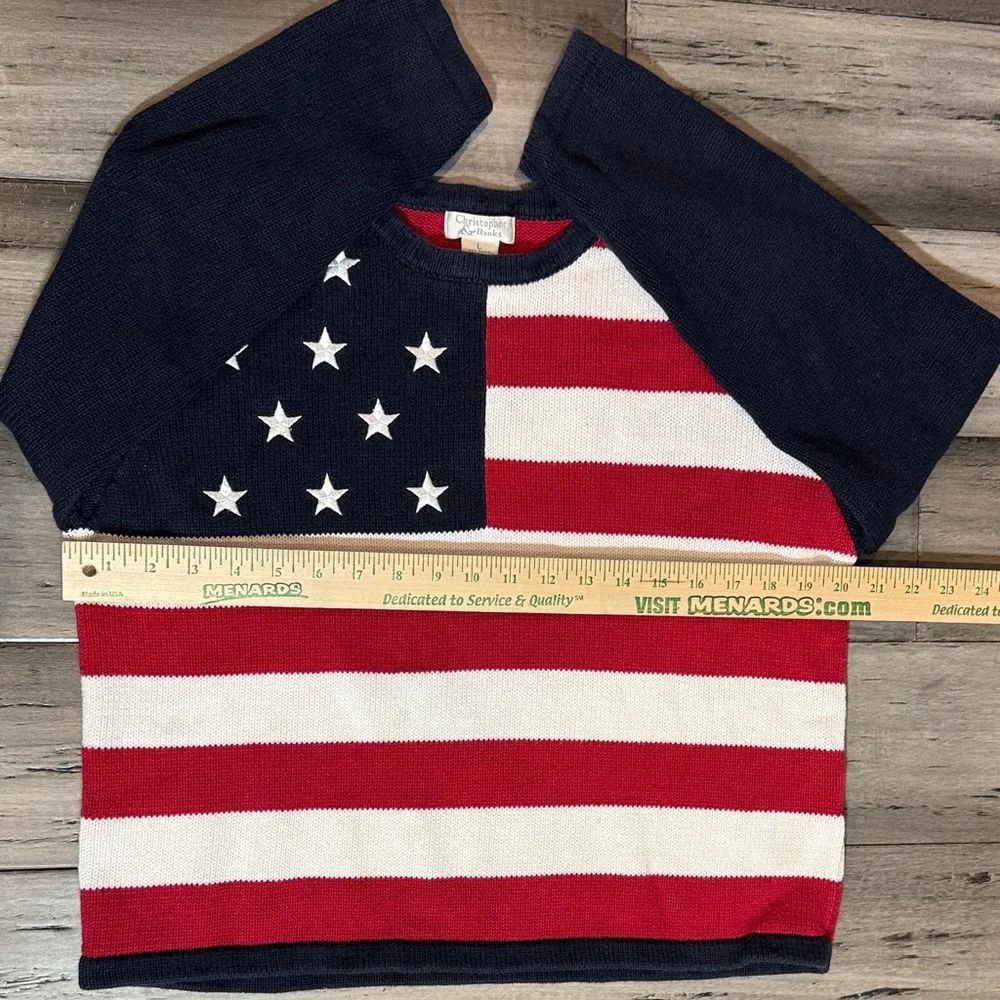 VTG Christopher & Banks woman American Flag Crewneck Sweater -Red, White & Navy - Picture 8 of 12